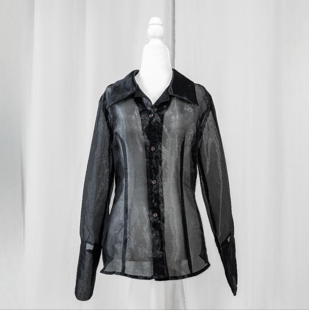 Vintage 90s Forever 21 Whimsigoth Sheer Black button down Blouse